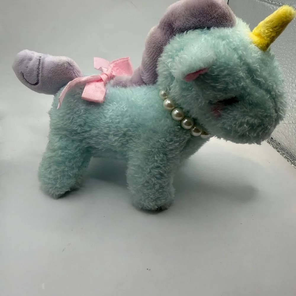Plush Blue and Pink Unicorn Pearls Stuffed Animal YELL 5”